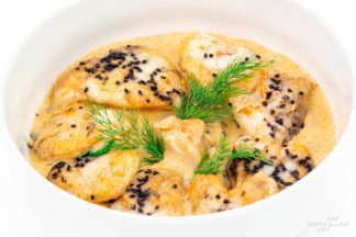 Joue de lotte poêlée, sauce curry rouge