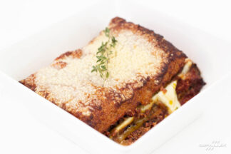 Lasagne à la saucisse Italienne, aubergines et mozzarella