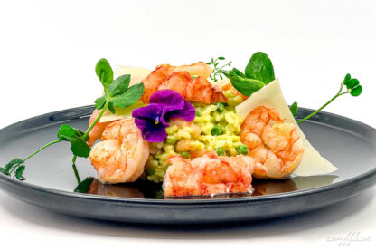 Risotto de scampis et homard aux petits pois